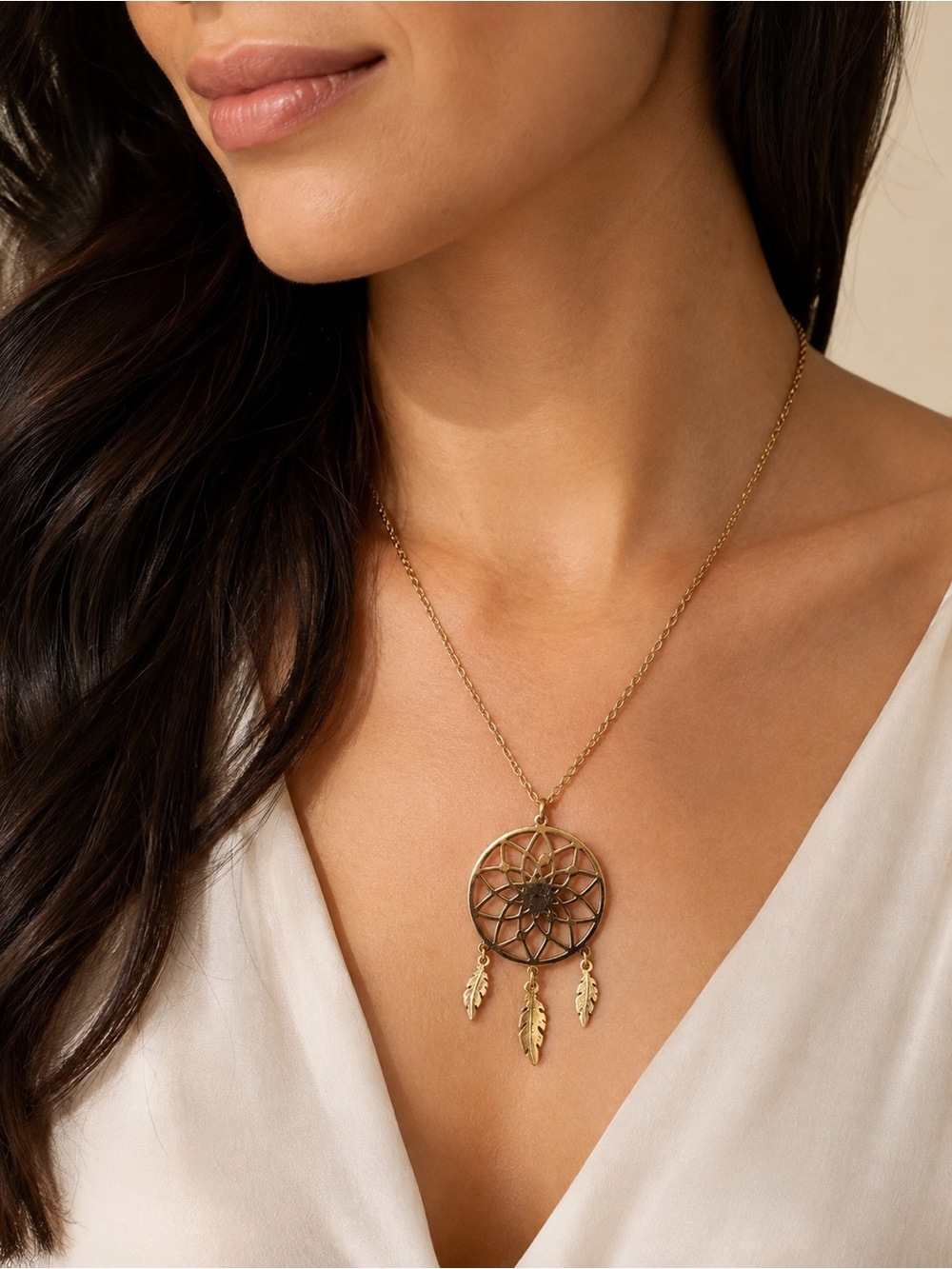 Steel Gold Dreamcatcher Pendant Necklace 316L